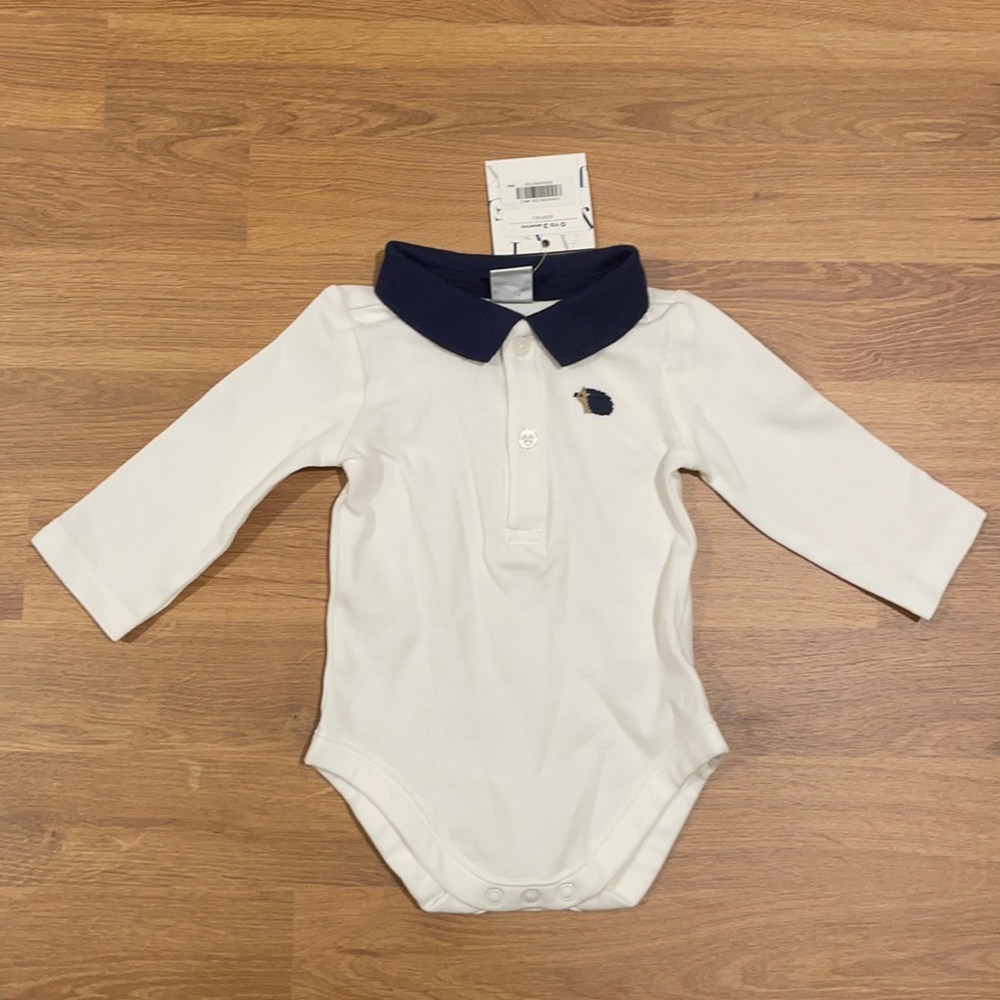 Janie and Jack Hedgehog Embroidered Polo Bodysuit - 0-3 Months.